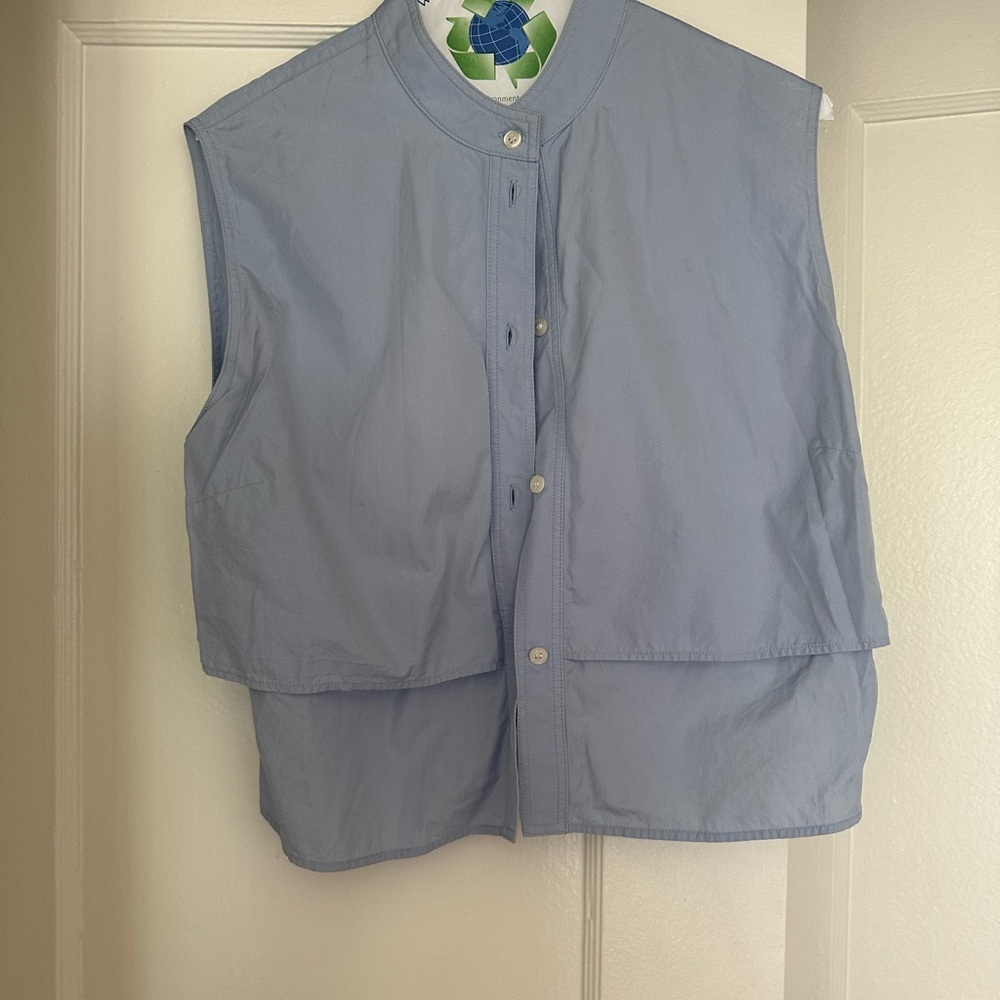 Sleeveless Blue Button Down Shirt